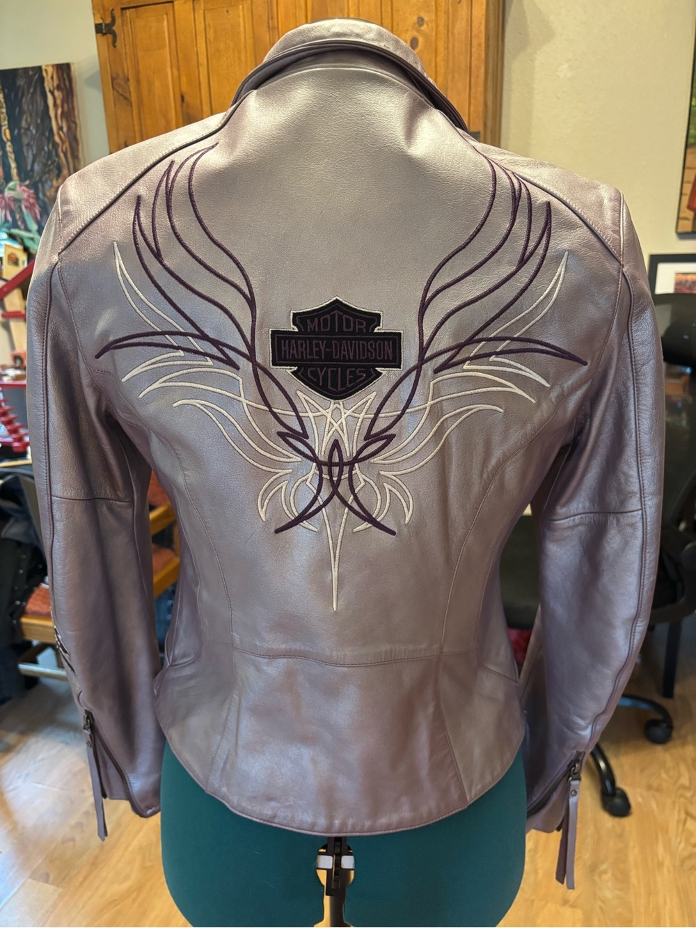 Harley-Davidson Women's Mauve Leather Embroidered Back Jacket